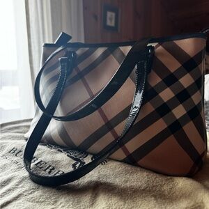 Burberry Beige and Black Plaid Shoulder Bag